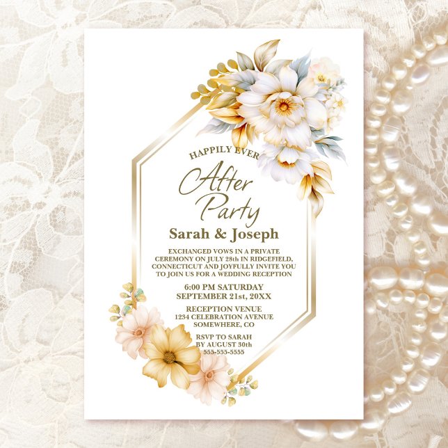 Invitación Boda geométrico floral de oro blanco después del F (Subido por el creador)