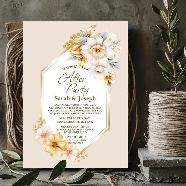 Invitación Boda geométrico floral de oro blanco después del F (Subido por el creador)