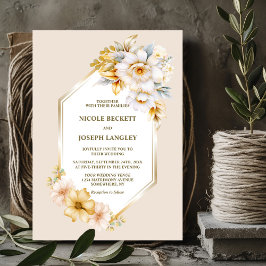 Invitación Boda Geométrico Floral de oro blanco elegante