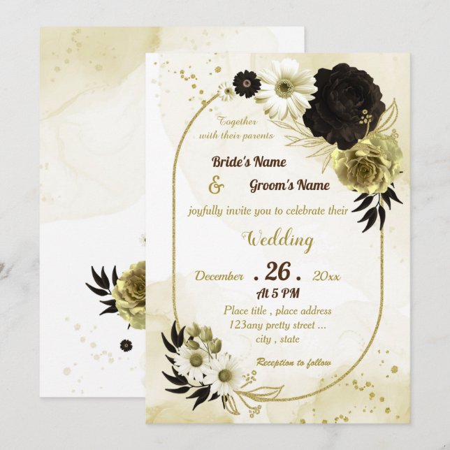 Invitación Boda geométrico floral de oro marrón asombroso (Anverso / Reverso)