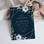 Invitación boda geométrico floral de oro y azul marino<br><div class="desc">Diseño de armazón geométrico y acuarela de flores azul marino con características editables como el texto,  los colores,  la redacción,  el tipo de papel y el tamaño del papel.</div>