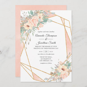 Invitación Boda Geométrico Floral de Pastel Rubor