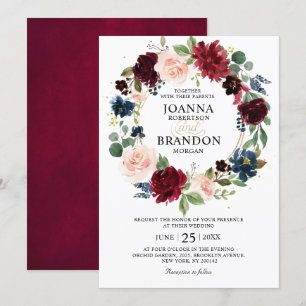 Invitación Boda geométrico floral de Rubor de Borgoña Románti