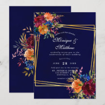 Boda Geométrico Floral Gold de Navy Marsala Naranj