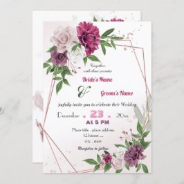 Invitación boda geométrico floral mauve rosa romántico
