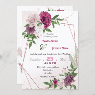 Invitación boda geométrico floral mauve rosa romántico