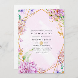 Invitación Boda Geométrico Floral Purple and Gold