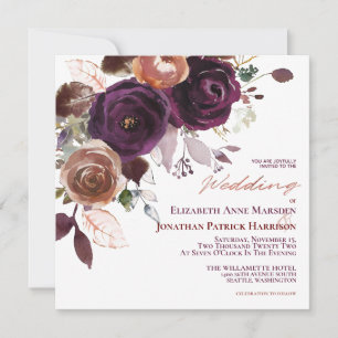 Invitación Boda Geométrico Floral Purple Champagne Fall Inv