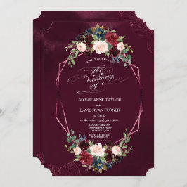 Invitación Boda Geométrico Floral Real de Borgoña