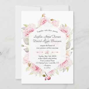Invitación Boda Geométrico Floral Rosa Rubor bonito