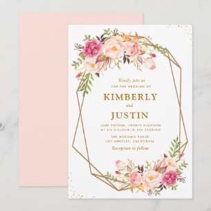 Invitación boda geométrico floral rosa rugoso romántico