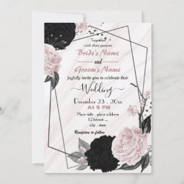 Invitación boda geométrico floral rosa y negro suave