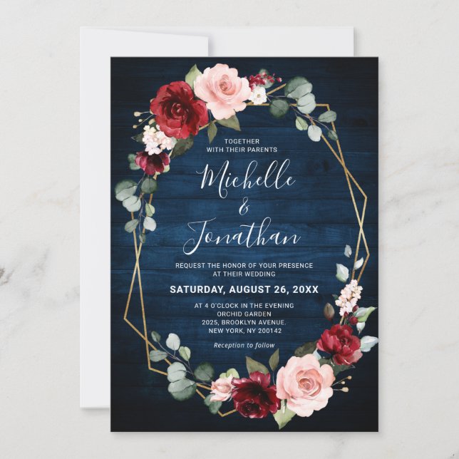 Invitación Boda geométrico floral Rubor de la Marina de Borgo (Anverso)