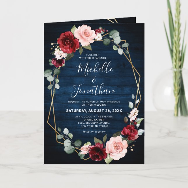 Invitación Boda geométrico floral Rubor de la Marina de Borgo (Anverso)