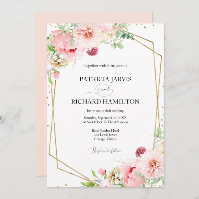 Invitación Boda Geométrico Floral Rubor elegante y moderno (Anverso / Reverso)