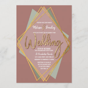 Invitación Boda Geométrico Gold Green Pink and Mauve