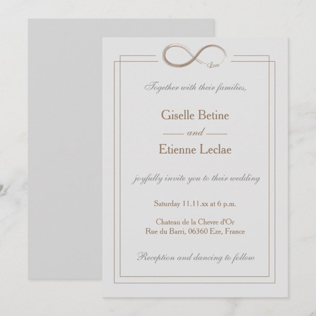 Invitación Boda Geométrico Gris Gris Gris Infinity Rótulo (Anverso / Reverso)
