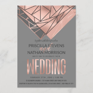 Invitación Boda Geométrico Gris Gris Oro Rosa moderno