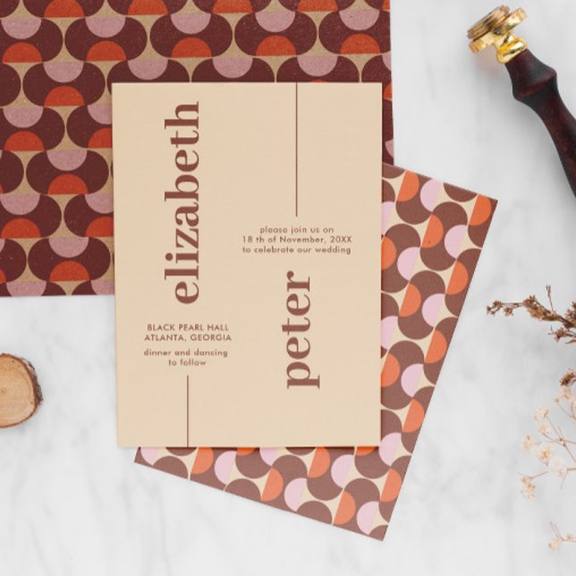 Invitación Boda geométrico Groovy Brown Retro 70 (Subido por el creador)