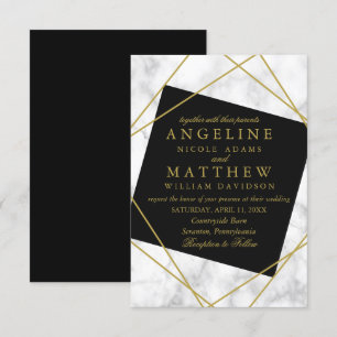 Invitación Boda Geométrico Marble Black and Faux Gold
