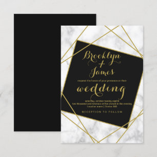 Invitación Boda Geométrico Marble Black and Faux Gold