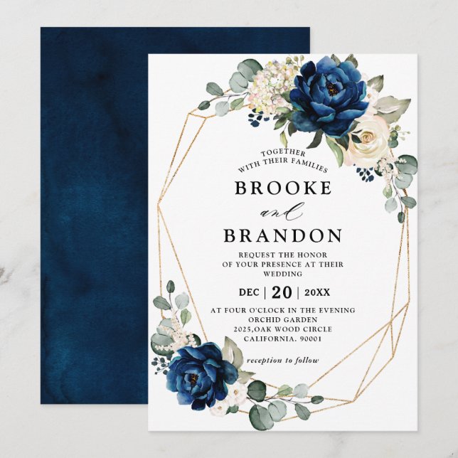 Invitación Boda Geométrico Marfil De Marfil De La Marina Gold (Anverso / Reverso)