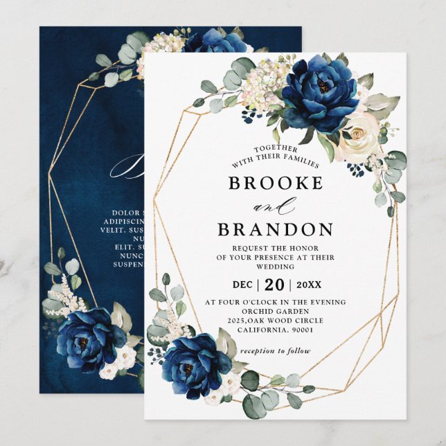 Invitación Boda Geométrico Marfil De Marfil De La Marina Gold (Anverso / Reverso)