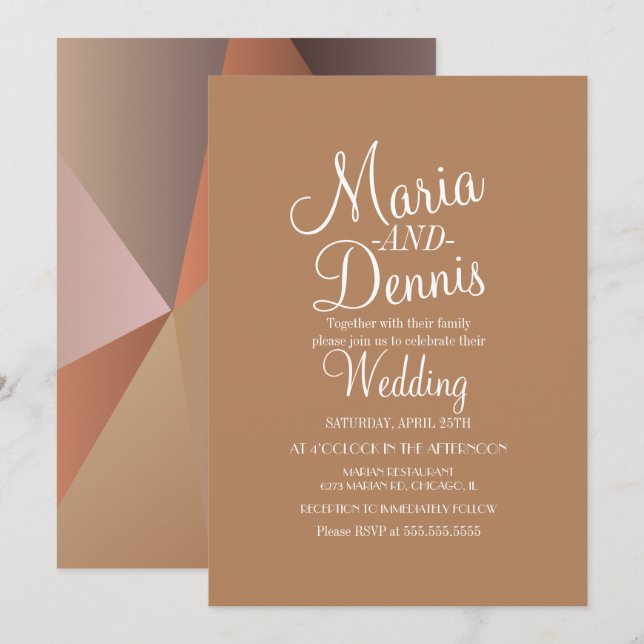 Invitación Boda geométrico marrón moderno de otoño (Anverso / Reverso)