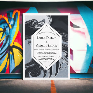 Invitación Boda Geométrico Mínimo De Resumen Blanco Y Negro