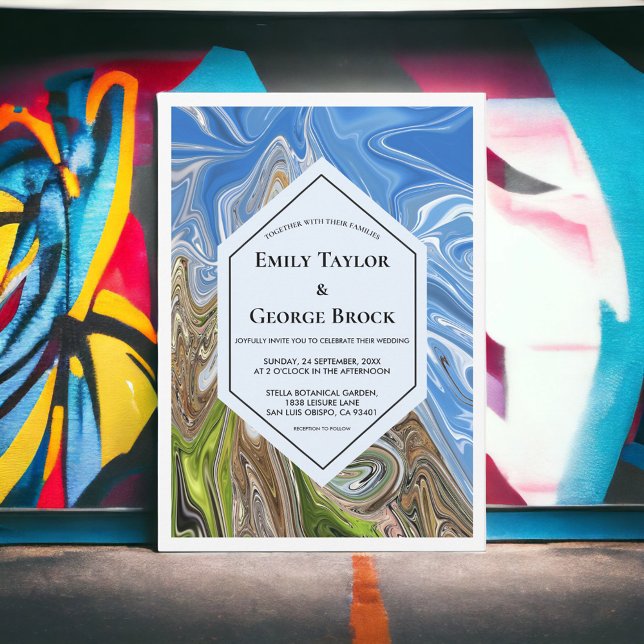 Invitación Boda geométrico mínimo de tonos verdes de la Tierr (Subido por el creador)