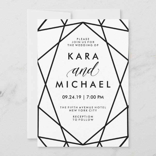Invitación Boda geométrico mínimo moderno en blanco y negro (Anverso)