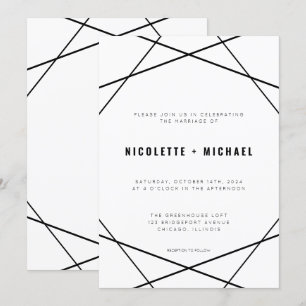 Invitación Boda geométrico mínimo moderno negro y blanco
