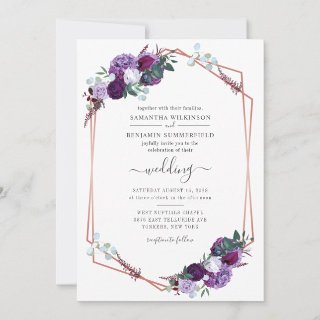 Invitación Boda geométrico moderno de la vegetación de la flo (Anverso)