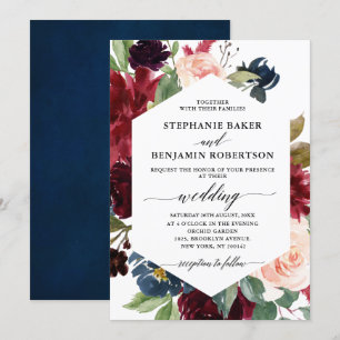 Invitación Boda geométrico moderno floral de la Marina Roja d