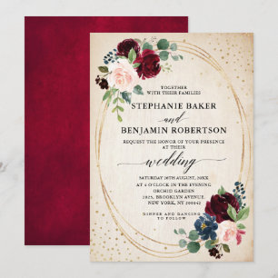 Invitación Boda geométrico moderno floral de la Marina Roja d