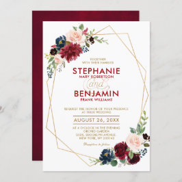 Invitación Boda geométrico moderno floral de la Marina Roja d