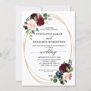 Invitación Boda geométrico moderno floral de la Marina Roja d