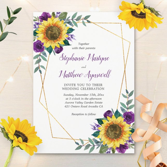 Invitación Boda Geométrico Moderno Floral Morado de Giro (Subido por el creador)