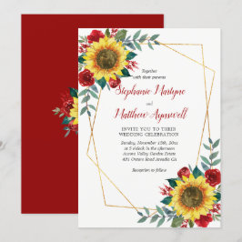 Invitación Boda Geométrico Moderno Floral Rojo Girasol