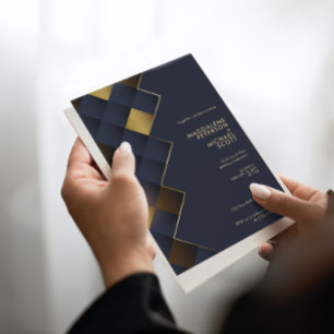 Invitación Boda Geométrico Navy Blue & Gold