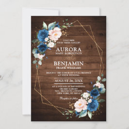 Invitación Boda Geométrico Navy Blue Rubor Rustic Wood Gold