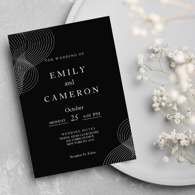 Invitación Boda geométrico negro blanco minimalista (Minimalist white black geometric Wedding )
