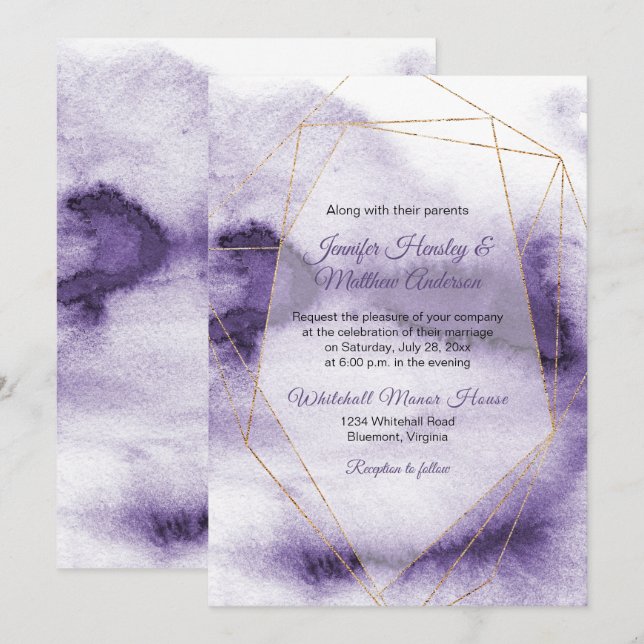 Invitación Boda Geométrico Ombre Ombre Ultra Violeta Moderno (Anverso / Reverso)