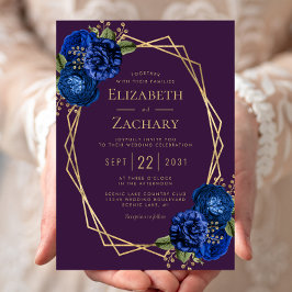 Invitación Boda Geométrico Purple Royal Floral Gold