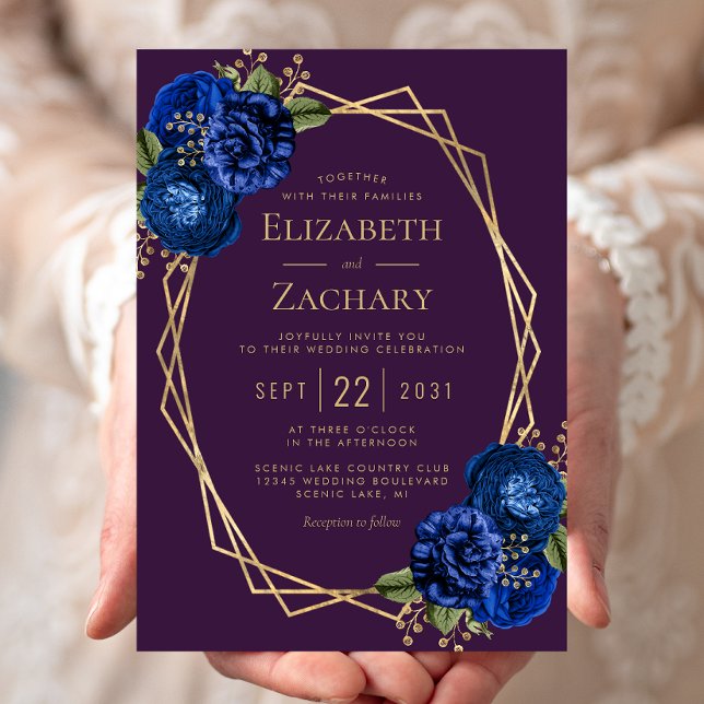 Invitación Boda Geométrico Purple Royal Floral Gold (Subido por el creador)
