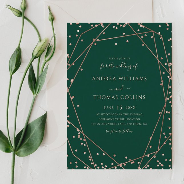 Invitación Boda geométrico Purpurina de oro de Rosa verde esm (Subido por el creador)