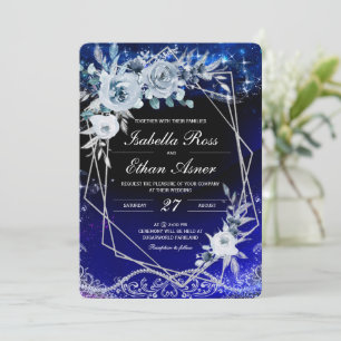 Invitación Boda Geométrico Real Azul Y Plata Blanco