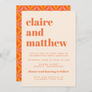 Invitación Boda Geométrico Retro Naranja Moderno Todo En Uno