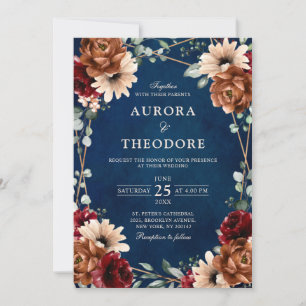 Invitación Boda Geométrico Rojo de Borgoña