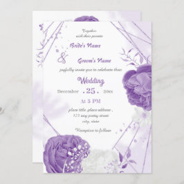 Invitación boda geométrico romántico blanco y violeta